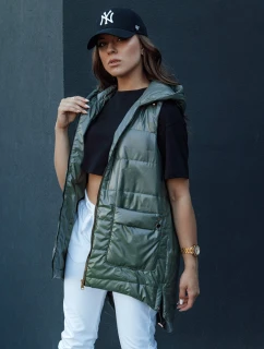 Dámska prešívaná dlhá vesta s kapucňou JESS zelená FashionStreet TY4442