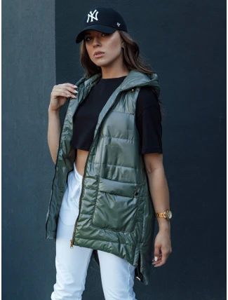 Dámska prešívaná dlhá vesta s kapucňou JESS zelená FashionStreet TY4442
