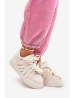 Eko Skórzane Sneakersy Na Platformie Beżowe Penolle