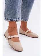 Materiálové Baleríny s Páskem a Přezkou Béžové Jelisa