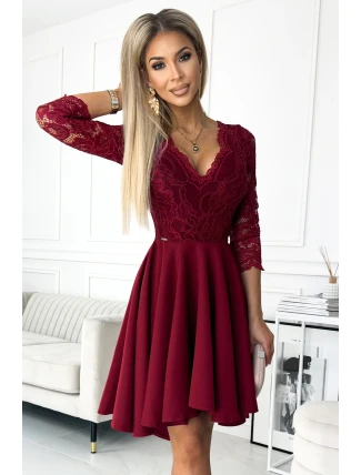 210-15 NICOLLE šaty s dlhším zadným dielom a výstrihom - bordové 210-15 NICOLLE šaty s dlhším zadným dielom a výstrihom - bordové