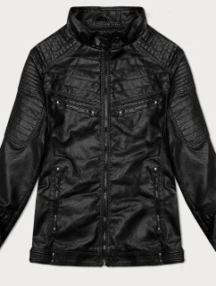 Pánska čierna bunda z ekokože (11Z8135)