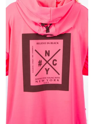 Bunda oversize s kapucňou ružová neónová