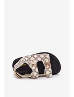 Dziecięce Sandałki Na Rzepy Ze Złotymi Detalami Beżowe Cavina