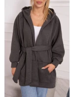 Zateplená bunda so zaväzovaním v páse v grafitovej farbe Zateplená bunda so zaväzovaním v páse v grafitovej farbe
