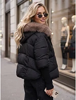 Dámska zimná prešívaná bunda s kožušinou, čierna, FashionStreet TY5987 Dámska zimná prešívaná bunda s kožušinou, čierna, FashionStreet TY5987