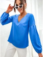 Svetlomodrá elegantná dámska blúzka s ozdobnými rukávmi (698) Svetlomodrá elegantná dámska blúzka s ozdobnými rukávmi (698)