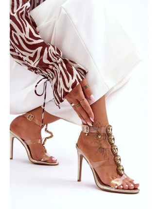 Wysokie Sandałki Szpilki D&A MR-16 Złote