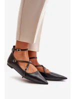 Baleriny Damskie Z Noskami W Szpic I Przeplatającymi Się Paskami Czarne Violra