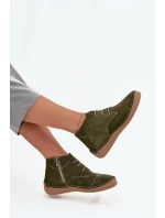 Skórzane Półbuty Damskie Z Przeszyciami Na Zamek Artiker 57C2119 Zielone