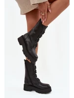 Botki Damskie Z Naturalnej Skóry Na Platformie Zazoo 3795 Czarne