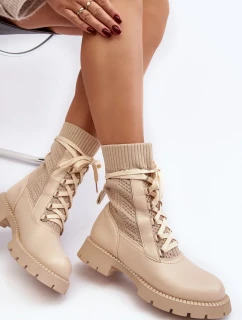 Dámské světle béžové šněrovací kotníkové boty Gentiana