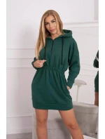 Zateplené šaty s kapucňou tmavo zelené