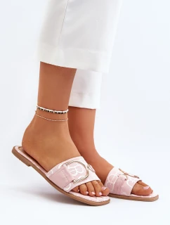 Błyszczące Klapki Damskie Z Ozdobą Różowe Taleci