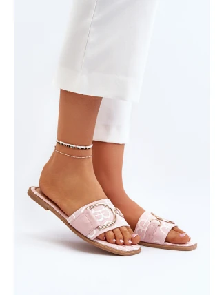 Błyszczące Klapki Damskie Z Ozdobą Różowe Taleci