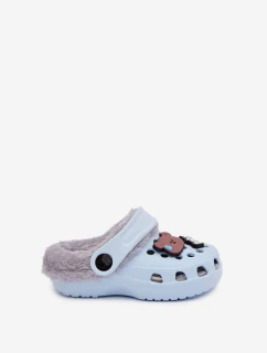 Pěnové dětské žabky s kožešinkou s přezkami Modré Cerelle