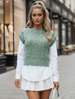 Dámsky sveter 2 v 1 s bielou košeľou CELESTIA mint FashionStreet MY2218