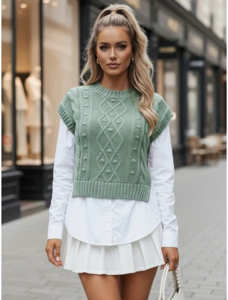 Dámsky sveter 2 v 1 s bielou košeľou CELESTIA mint FashionStreet MY2218