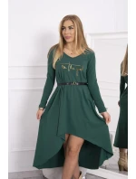 Šaty s ozdobným pásikom a nápisom tmavo zelené