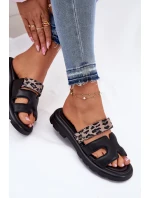 Skórzane Klapki Damskie Z Rzepem Panterka Vinceza 66769 Czarne