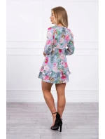 Modré kvetinové šaty s viazaním v páse