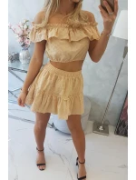 Vyšívaná súprava s bodkovanou blúzkou béžovej farby