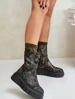 Skórzane Botki Damskie Na Masywnej Platformie Maciejka 06766-09 Khaki