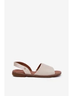 Sandały Damskie Na Płaskim Obcasie Eko Skórzane Beżowe Dereka