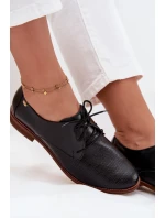 Skórzane Półbuty Damskie Eleganckie Sznurowane Zazoo 4238 Czarne