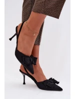 Dámské sandály na podpatku s mašlí Černé Hestia