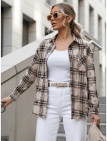 Dámska kockovaná košeľa s odreninami béžová FashionStreet DY0485