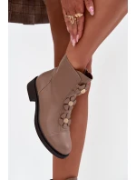 Skórzane Botki Damskie Z Ozdobnymi Kwiatkami Ocieplane Beżowe Belverine