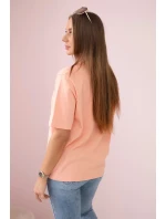 Bavlnená blúzka s potlačou srdca lososová