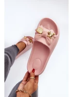 Piankowe Klapki Damskie Z Kokardą Różowe Salessa