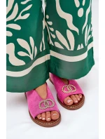 Sandały Damskie Z Ozdobą Na Płaskim Obcasie Eko Zamszowe Różowe Ralisses