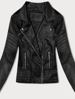 Čierna bunda ramoneska s golierom (11Z8098)