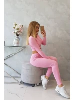 Komplet z bluzką top prążkowany jasny różowy