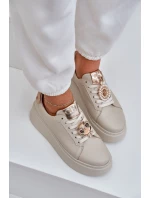 Damskie Skórzane Sneakersy CheBello 4411 Jasnobeżowe