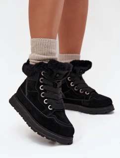 Zamszowe Śniegowce Trapery Damskie Na Platformie Z Futerkiem Big Star SS274369 Czarne