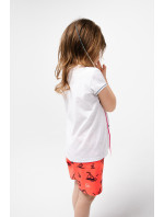 Dievčenské pyžamo Marina, krátke rukávy, krátke nohavice - svetlý melanž/červená potlač