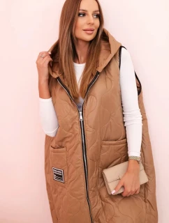 Dámske Plus veľkosť prešívaná vesta s kapucňou na zips Camel