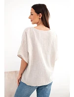 Dámska bavlnená blúzka oversize s krátkymi rukávmi béžová Dámska bavlnená blúzka oversize s krátkymi rukávmi béžová