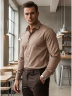 Pánska elegantná hladká béžová košeľa REGULAR FIT FashionStreet DX2686 Pánska elegantná hladká béžová košeľa REGULAR FIT FashionStreet DX2686