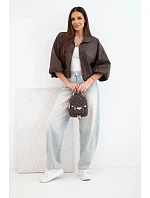 Dámska bavlnená bunda typu bomber na zips, hnedá