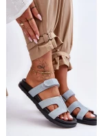 Materiałowe Damskie Klapki Na Rzep Jasnoniebieskie Jose