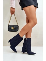 Botki Damskie W Paski Na Szpilce Z Wywiniętą Cholewką I Noskami W Szpic Granatowe Naritua