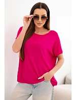 Dámska viskózna blúzka oversize s krátkymi rukávmi a okrúhlym výstrihom fuchsiová Dámska viskózna blúzka oversize s krátkymi rukávmi a okrúhlym výstrihom fuchsiová