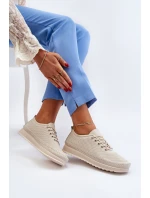 Skórzane Sportowe Buty Trampki Damskie Beżowe Lalnai