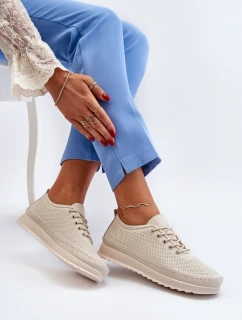 Skórzane Sportowe Buty Trampki Damskie Beżowe Lalnai