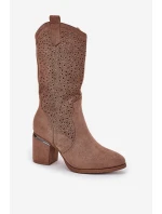 Ażurowe Kozaki Kowbojki Do Połowy Łydki S.Barski HY51-238 Brązowe